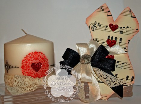 Stampin' Up! Valentine musical corset and Artistic Etchings stamped candle