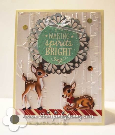Stamping Up Woodland embossing folder and Among the Branches Christmas card