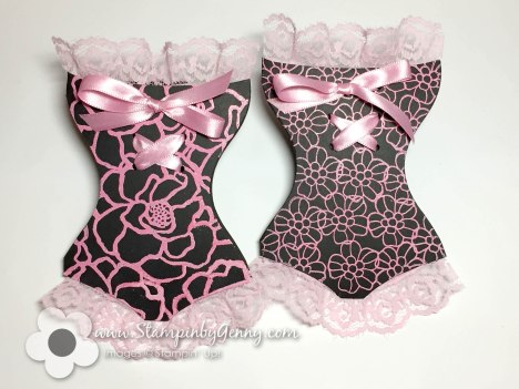 black and pink corset card
