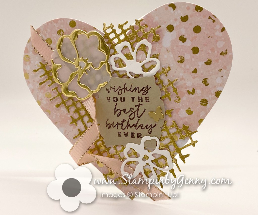 pink and gold heart shape birthday card